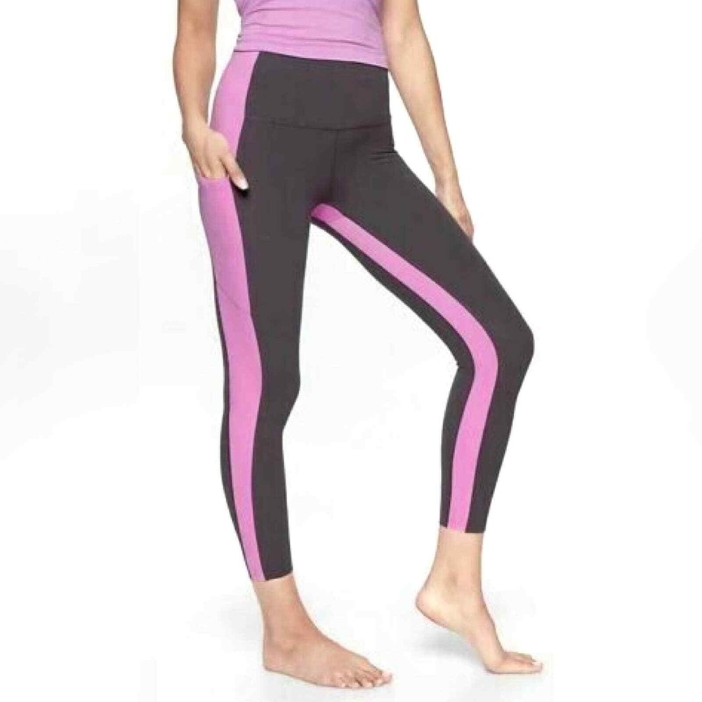 Athleta 'Yin' Gray & Purple Colorblock 7/8 Length Stash Pocket Leggings‎ 2XS